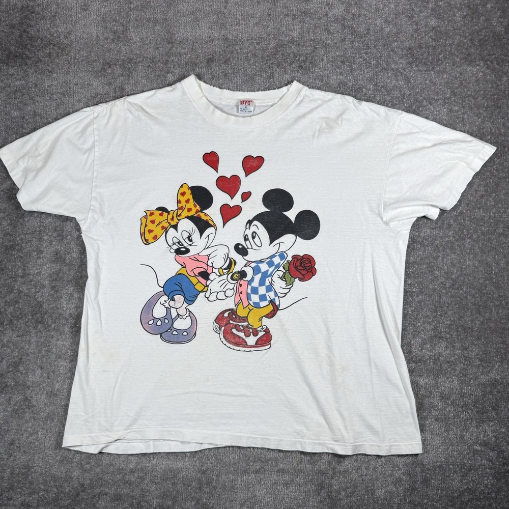 Vintage BYC T-Shirt XL White Short Sleeve Mickey Minnie Romantic
